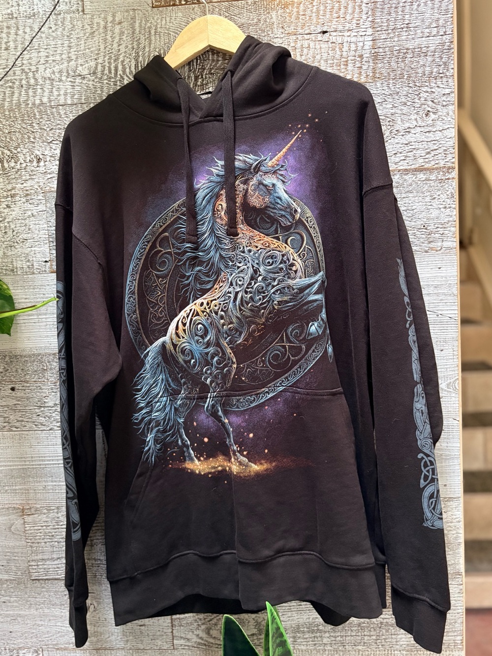 Spiral Direct | "Celtic Unicorn" Gothic Spiritual Animal Hoodie - Men's XXL